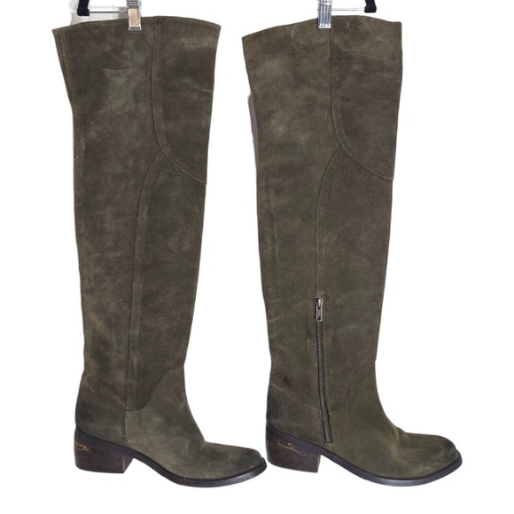 The Cool People Shoes - The Cool People Womens Boots Army Green Suede Leather OTK Thigh High Shoes 38 8